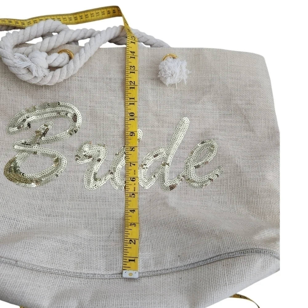Bride Sequine Jute Large Beach Tote